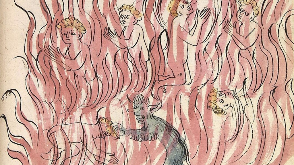 Drawing of St. Patrick's purgatory in the Alsacian manuscript Legenda Aurea